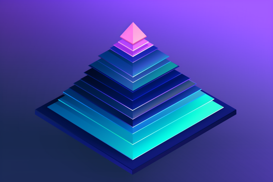 A pyramid with four layered sections of varying sizes, each with a different color, representing the different levels of data governance.